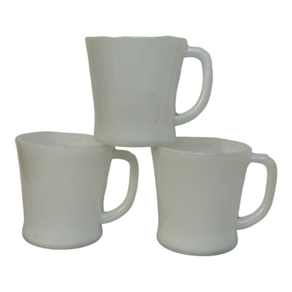 Vintage Fire King Anchor Hocking White Milk Glass D Handle Coffee Mug set of 3